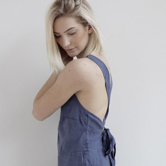 Anthropologie Cloth & Stone Tie Open Back Crop Jumpsuit L Wide Leg Flowy Tencel - Picture 2 of 12